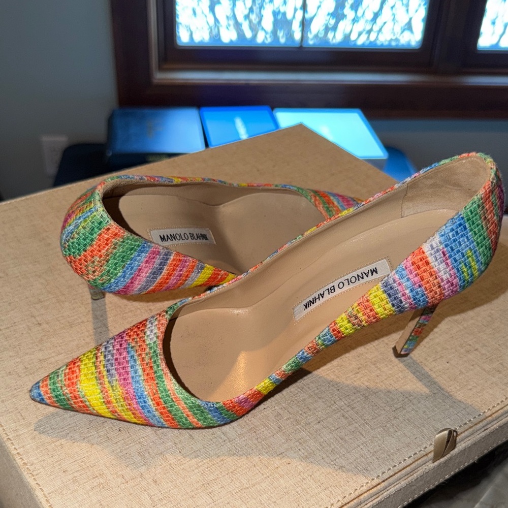 Manolo Blahnik Multicolor Striped Heels